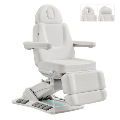 DIR Aurora 4-Motors Swivel Medical Procedure Chair White Front Angled With Removable Face Cushion And LED Lights On White Background
