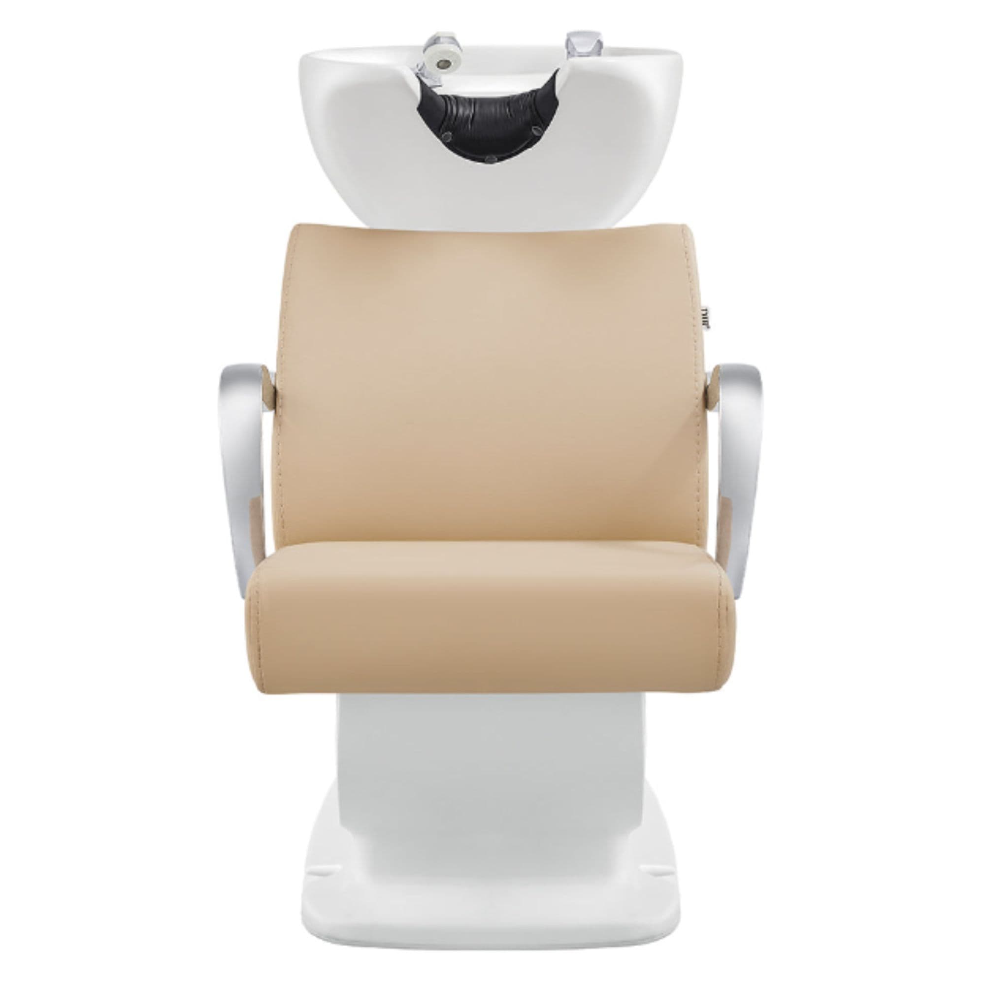 DIR Beckman Adjustable Salon Shampoo Unit Beige Front View With White Single Sink On White Background