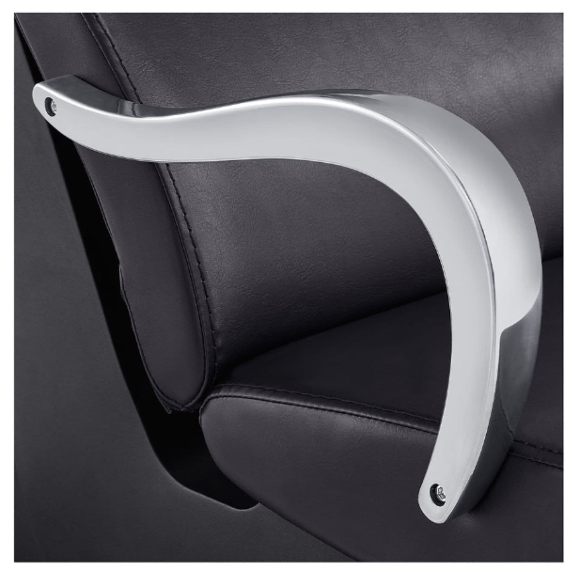 DIR Beckman Adjustable Salon Shampoo Unit Close-Up View Of Armrest Design With Black Upholstery
