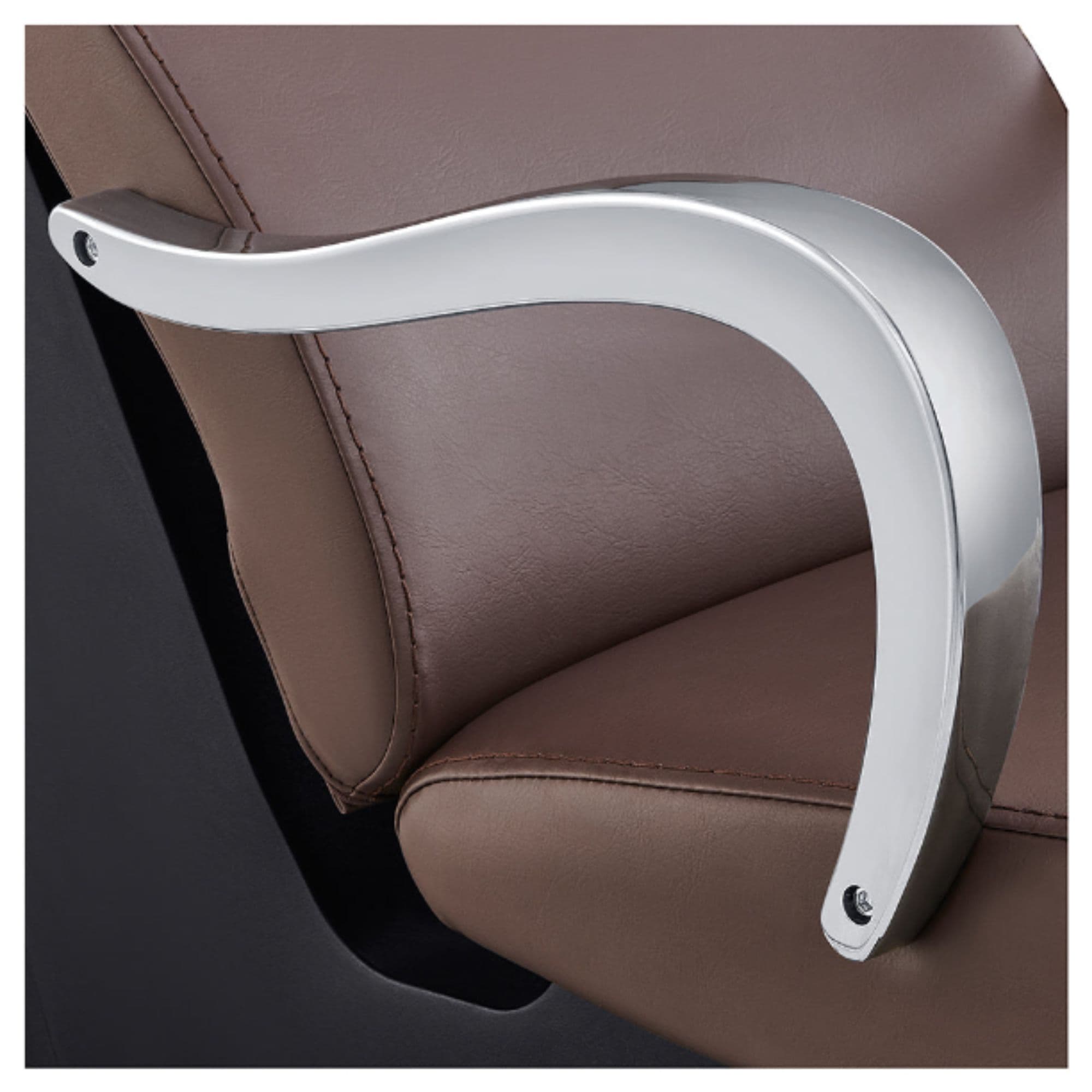 DIR Beckman Adjustable Salon Shampoo Unit Close-Up View Of Armrest Design With Brown Upholstery
