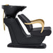 DIR Beckman Gold Adjustable Shampoo Chair Black Side View With  Black Single Wash Sink On Clean Background