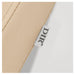 DIR Beckman Gold Shampoo Chair with Adjustable Seat Close-Up View Of Beige Upholstery With Brand Name