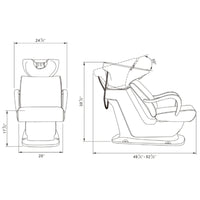 Thumbnail for DIR Beckman Gold Shampoo Chair with Adjustable Seat Product Dimension Diagram
