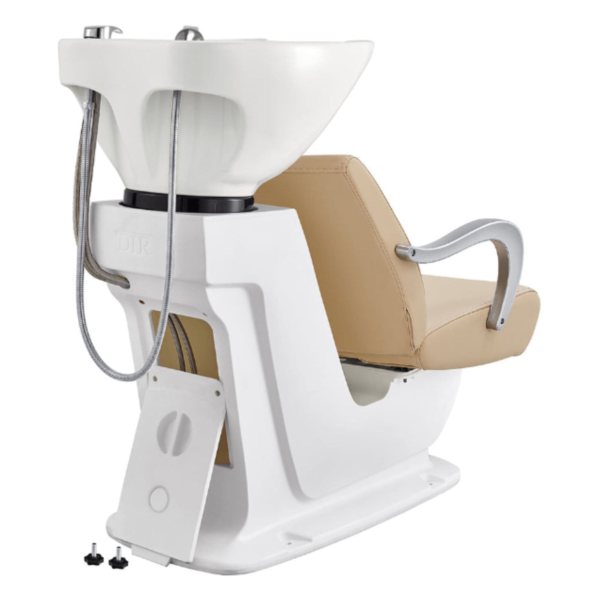 DIR Beckman Salon Shampoo Unit with Adjustable Seat Beige Rear View With White Single Sink Assembly
