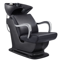Thumbnail for DIR Beckman Salon Shampoo Unit with Adjustable Seat Black Front Angled View With Black Single Sink On White Background
