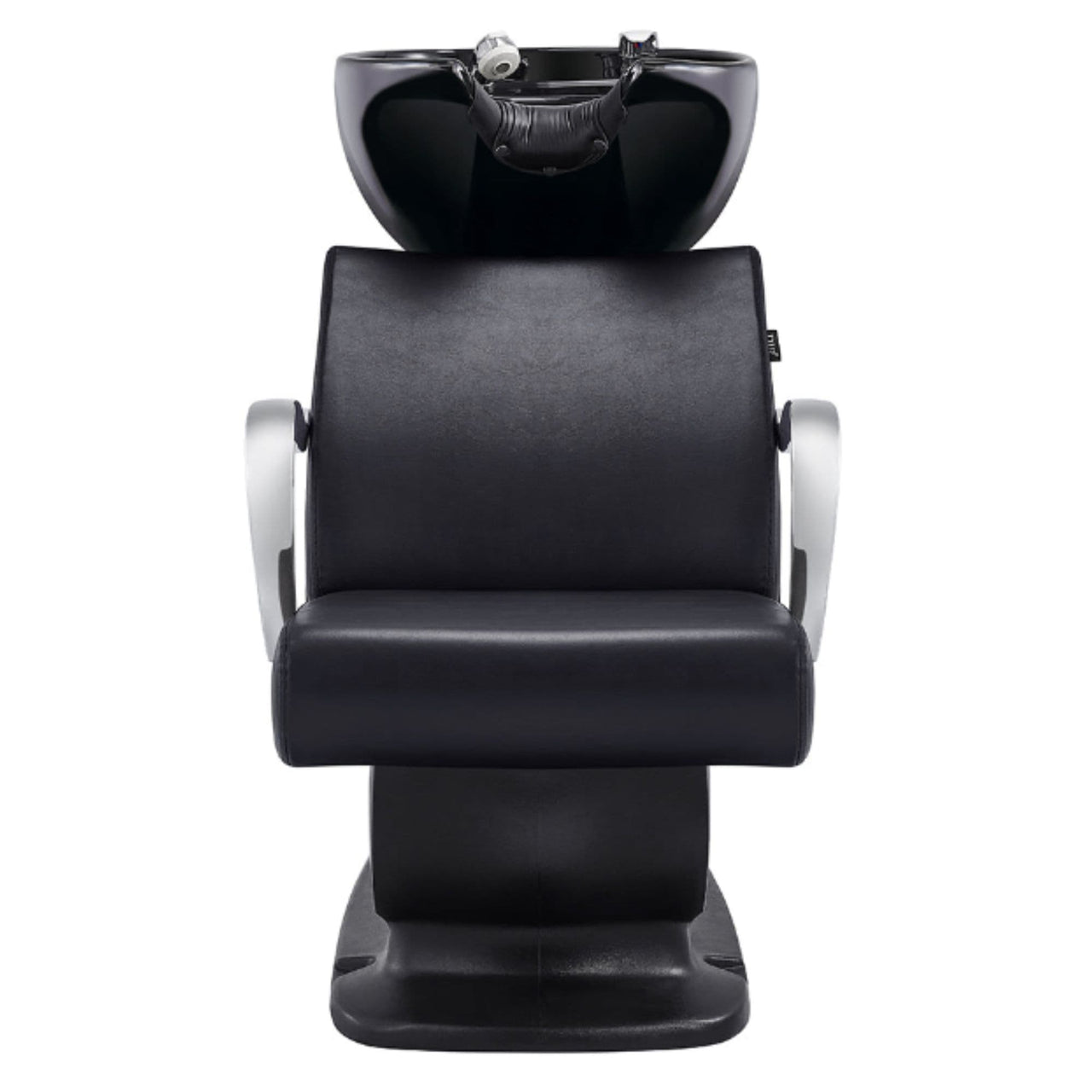 DIR Beckman Salon Shampoo Unit with Adjustable Seat Black Front View With Black Single Sink On White Background
