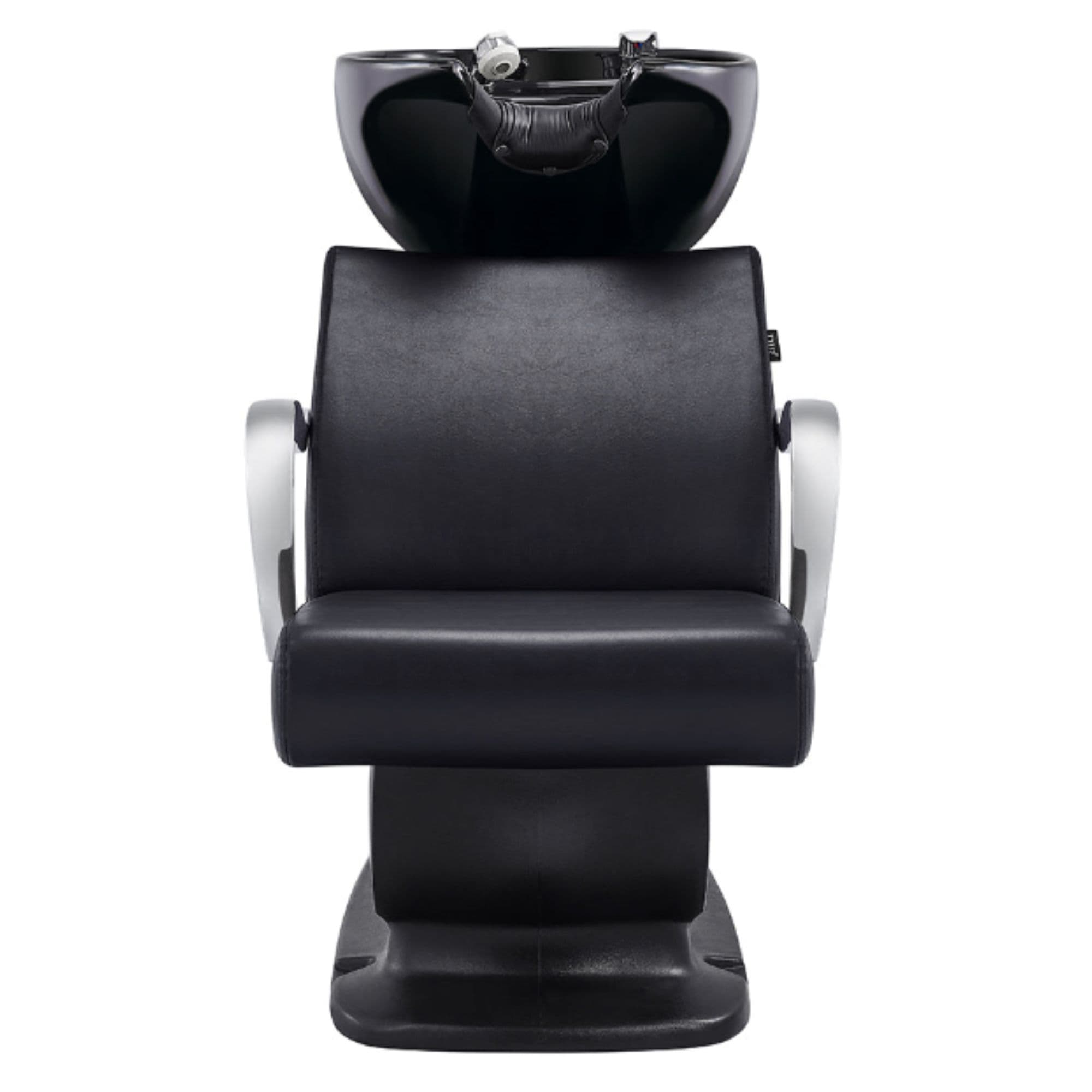 DIR Beckman Salon Shampoo Unit with Adjustable Seat Black Front View With Black Single Sink On White Background