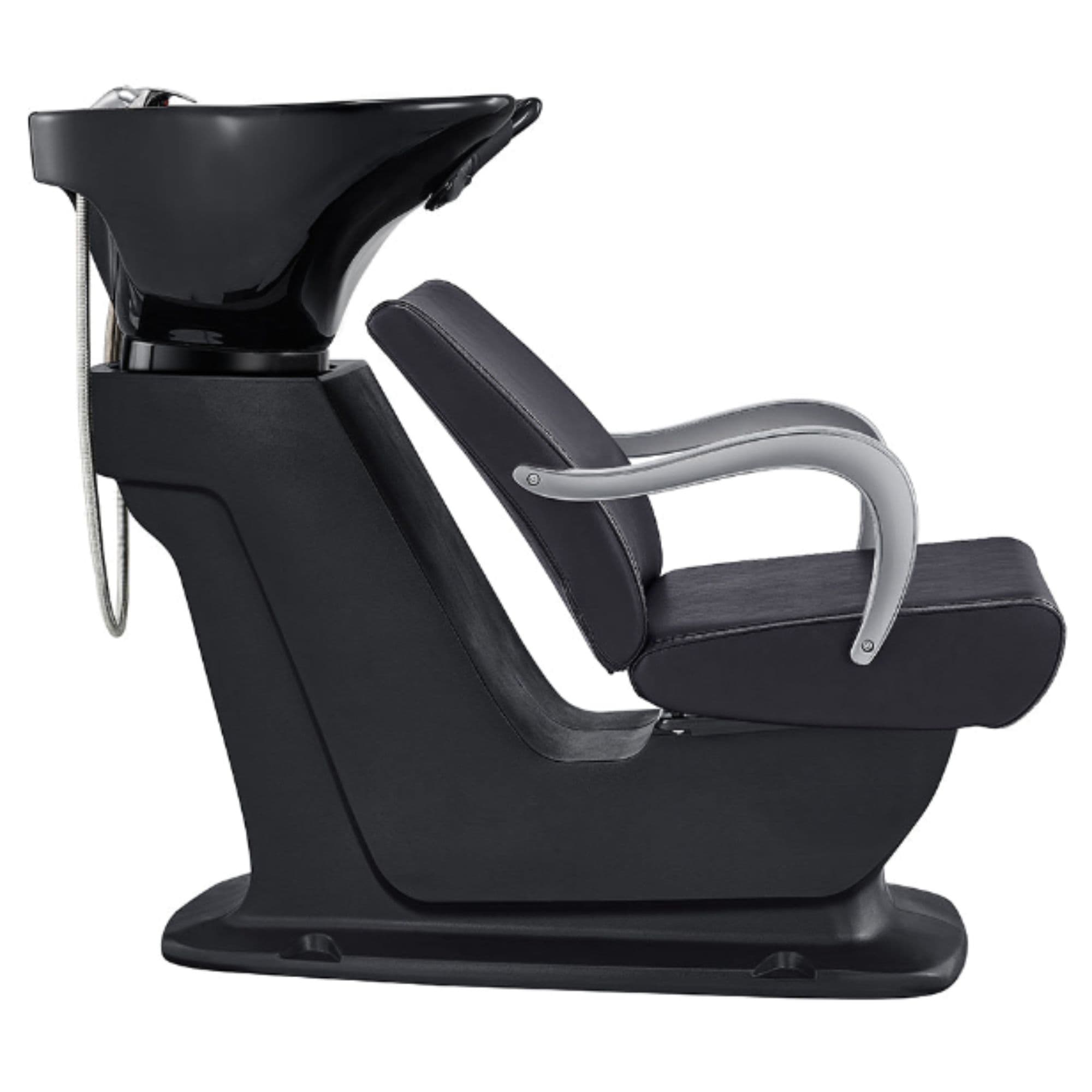 DIR Beckman Salon Shampoo Unit with Adjustable Seat Black Side View With Black Single Sink On White Background