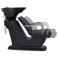 Thumbnail for DIR Beckman Salon Shampoo Unit with Adjustable Seat Black Side View With Black Single Sink  Station And Seat Demonstration