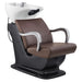 DIR Beckman Salon Shampoo Unit with Adjustable Seat Brown Front Angled View With White Single Sink On White Background