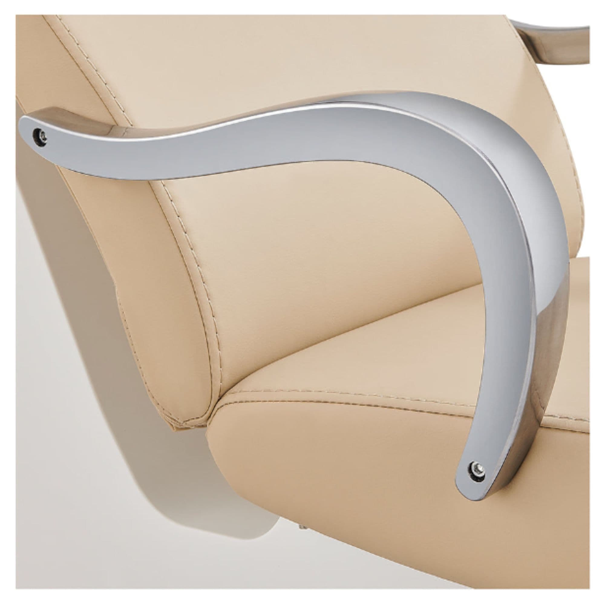 DIR Beckman Salon Shampoo Unit with Adjustable Seat Close-Up View Of Armrest Design With Beige Upholstery