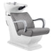 DIR Beckman Salon Shampoo Unit with Adjustable Seat Gray Front Angled View With White Single Sink On White Background