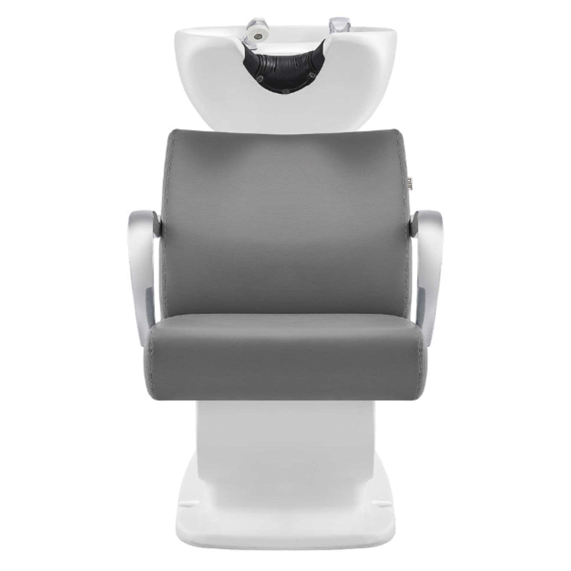 DIR Beckman Salon Shampoo Unit with Adjustable Seat Gray Front View With White Single Sink On White Background