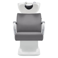 Thumbnail for DIR Beckman Salon Shampoo Unit with Adjustable Seat Gray Front View With White Single Sink On White Background