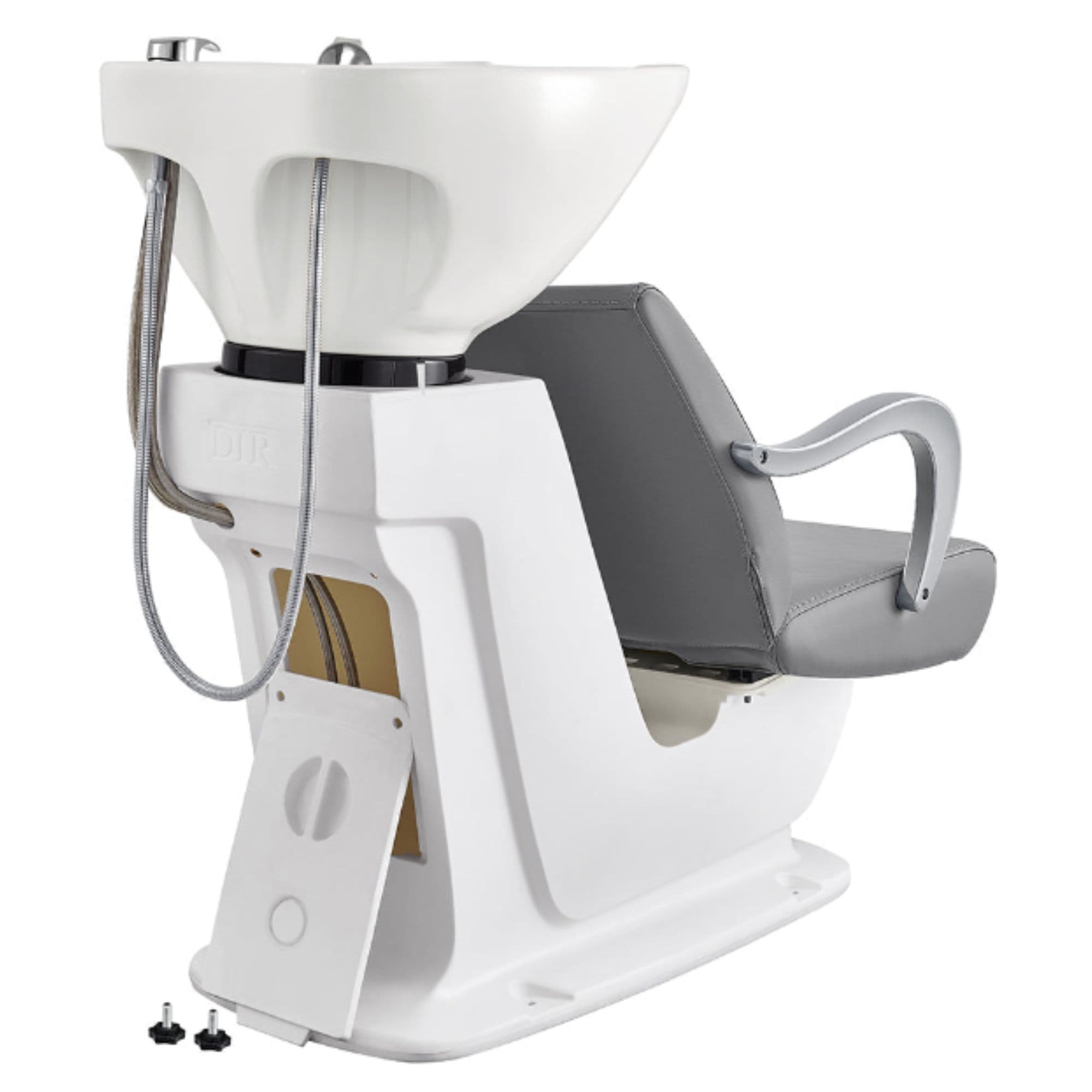 DIR Beckman Salon Shampoo Unit with Adjustable Seat Gray Rear View With White Single Sink Assembly