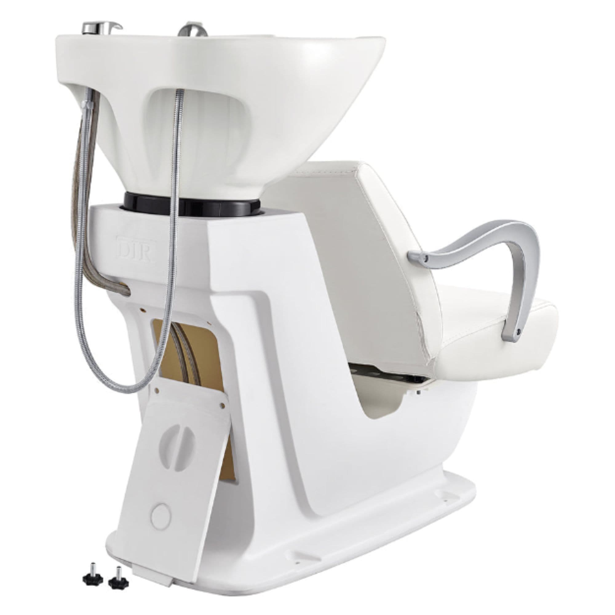 DIR Beckman Salon Shampoo Unit with Adjustable Seat White Rear View With White Single Sink Assembly