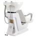 DIR Beckman Salon Shampoo Unit with Adjustable Seat White Rear View With White Single Sink Assembly