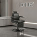 DIR Belgrano Classic Barber Chair Black Variant Front Angled View With Mirror And Brand Name In The Background