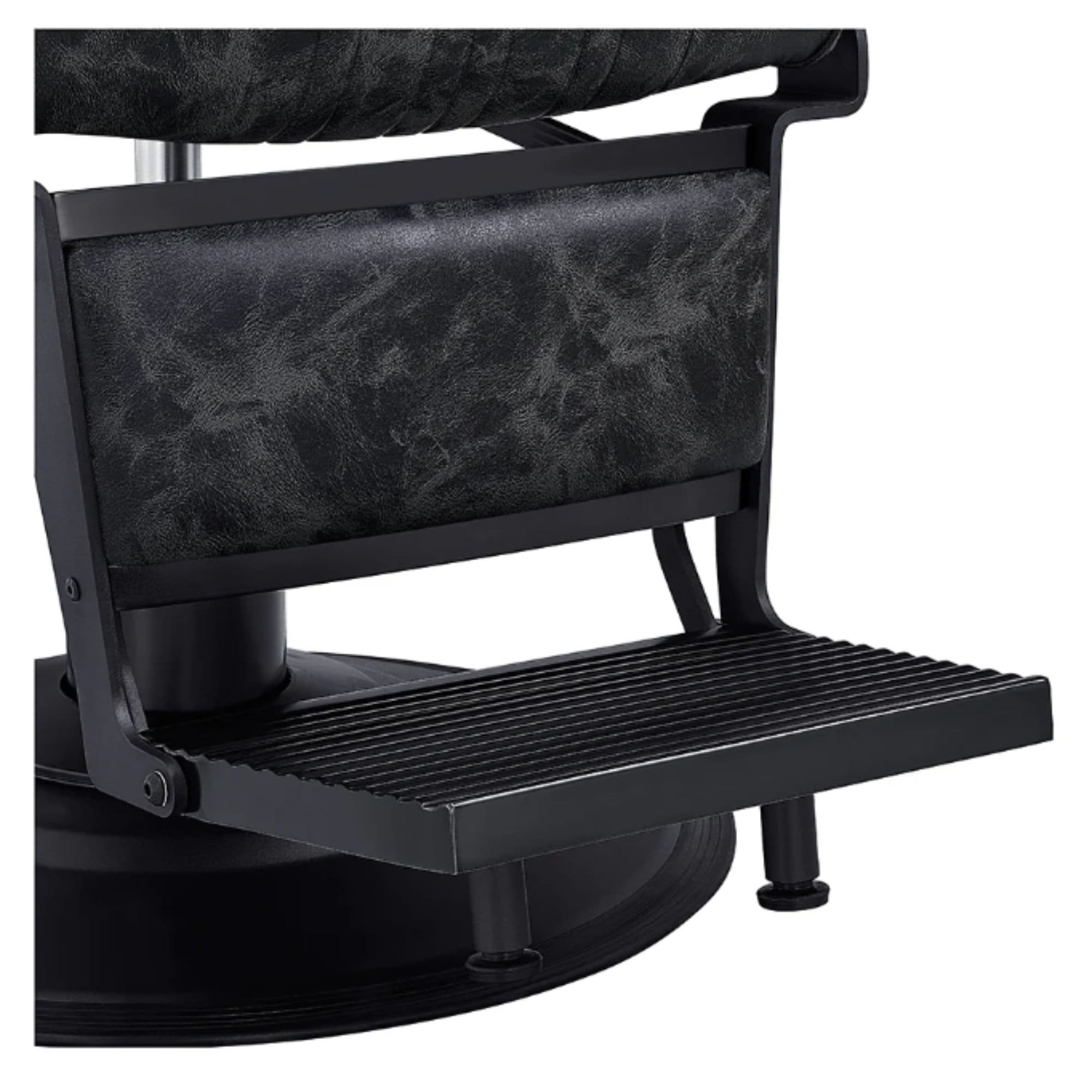 DIR Belgrano Classic Barber Chair Vintage Black Variant With Close-Up View Of Footrest Platform On White Background