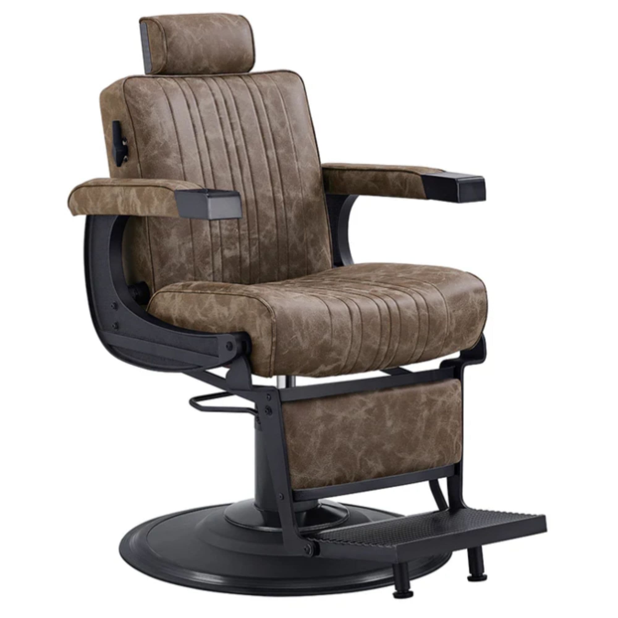 DIR Belgrano Classic Barber Chair Vintage Brown Variant Front Angled View On White Background