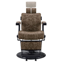 Thumbnail for DIR Belgrano Classic Barber Chair Vintage Brown Variant Front View Demonstrating Pull Out Headrest Range On White Background