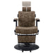 DIR Belgrano Classic Barber Chair Vintage Brown Variant Front View Demonstrating Pull Out Headrest Range On White Background