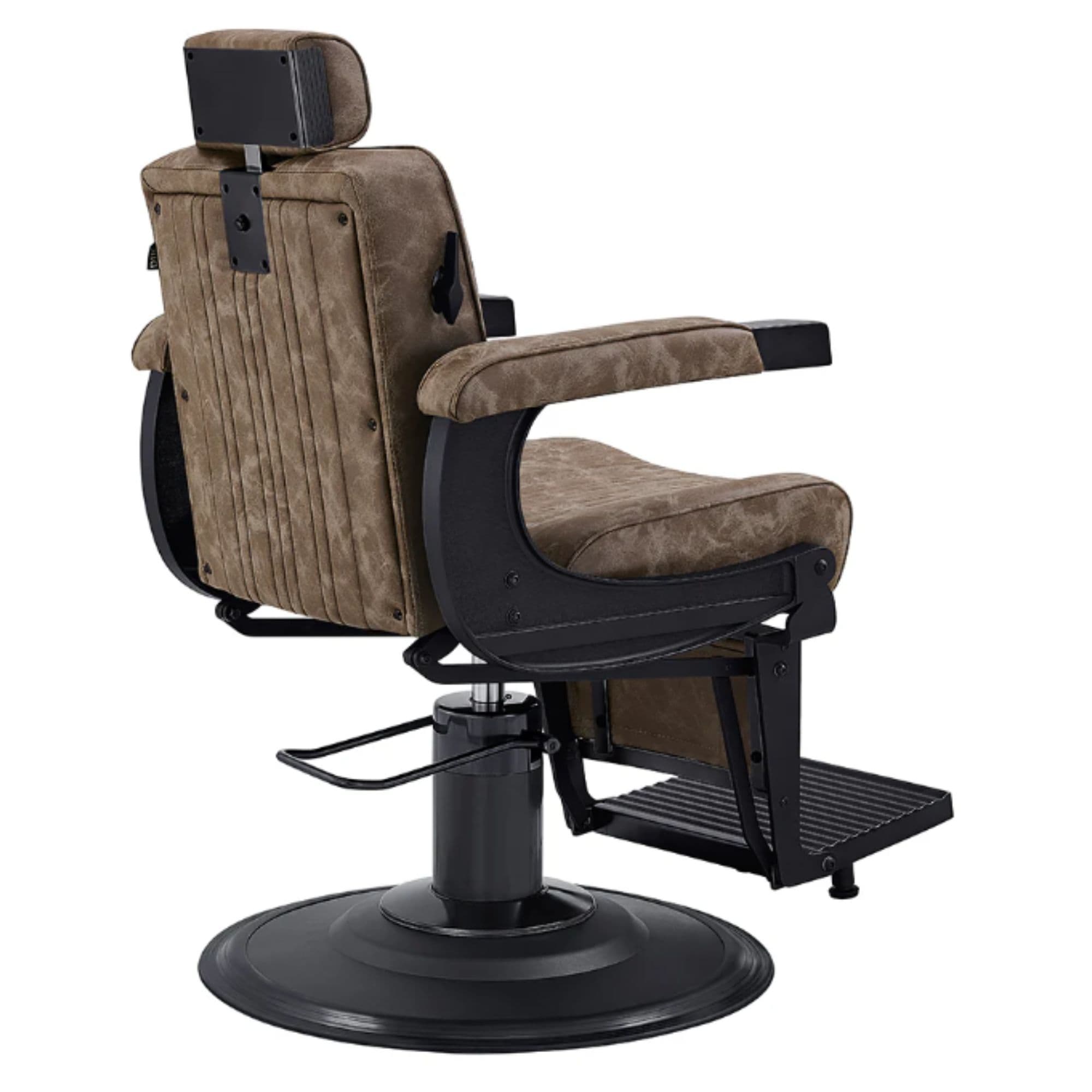 DIR Belgrano Classic Barber Chair Vintage Brown Variant Rear Angled View On White Background
