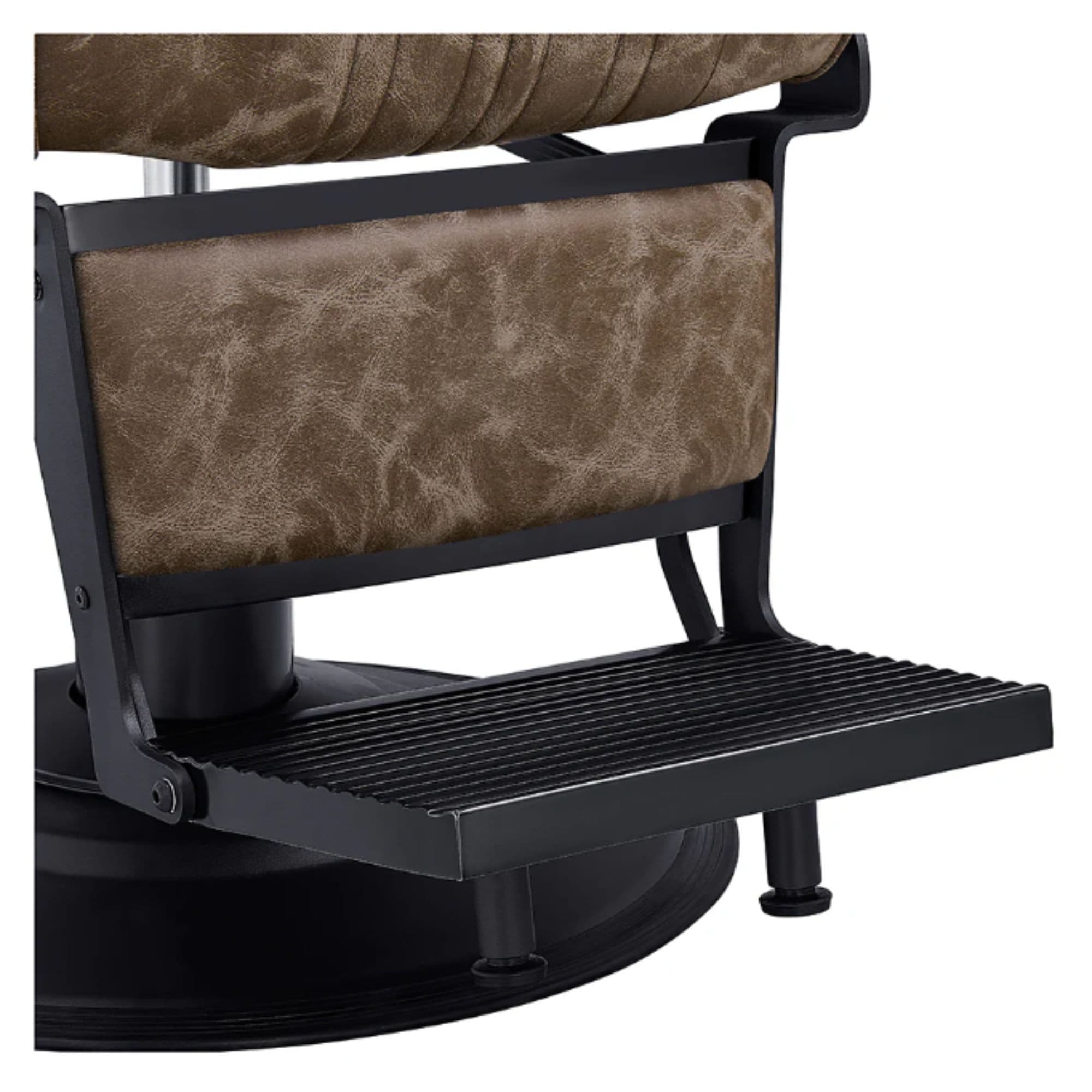 DIR Belgrano Classic Barber Chair Vintage Brown Variant With Close-Up View Of Footrest Platform On White Background