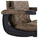 DIR Belgrano Traditional Barbershop Chair Close-Up View Of Decorative Metallic Gold Armrest Support And Vintage Brown Upholstered Seat