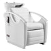 DIR Bella III Reclining Massage Shampoo Chair White Front Angled View With White Single Sink On Clean Background