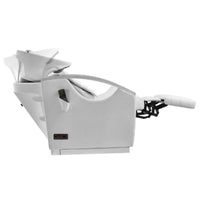 Thumbnail for DIR Bella III Reclining Massage Shampoo Chair White Side View With White Single Sink Demo And Extended Leg Rest On White Background