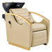 DIR Bella V Gold Reclining Salon Shampoo Massage Chairs Beige Front Angled View With Black Single Sink On Clean Background