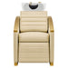 DIR Bella V Gold Reclining Salon Shampoo Massage Chairs Beige Front View With White Single Sink On White Background