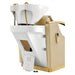 DIR Bella V Gold Reclining Salon Shampoo Massage Chairs Beige Rear View With White Single Assembly On White Background