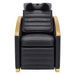 DIR Bella V Gold Reclining Salon Shampoo Massage Chairs Black Front View With Black Single Sink On White Background