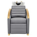 DIR Bella V Gold Reclining Salon Shampoo Massage Chairs Gray Front View With White Single Sink On White Background