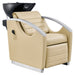 DIR Bella V Recline Massage Salon Shampoo Station Beige Front Angled View With Black Single Sink On Clean Background