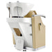 DIR Bella V Recline Massage Salon Shampoo Station Beige On Rear Angled View With Sink Assembly