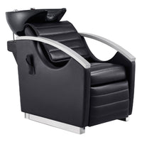 Thumbnail for DIR Bella V Recline Massage Salon Shampoo Station Black Front Angled View With Black Single Sink On Clean Background