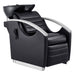 DIR Bella V Recline Massage Salon Shampoo Station Black Front Angled View With Black Single Sink On Clean Background