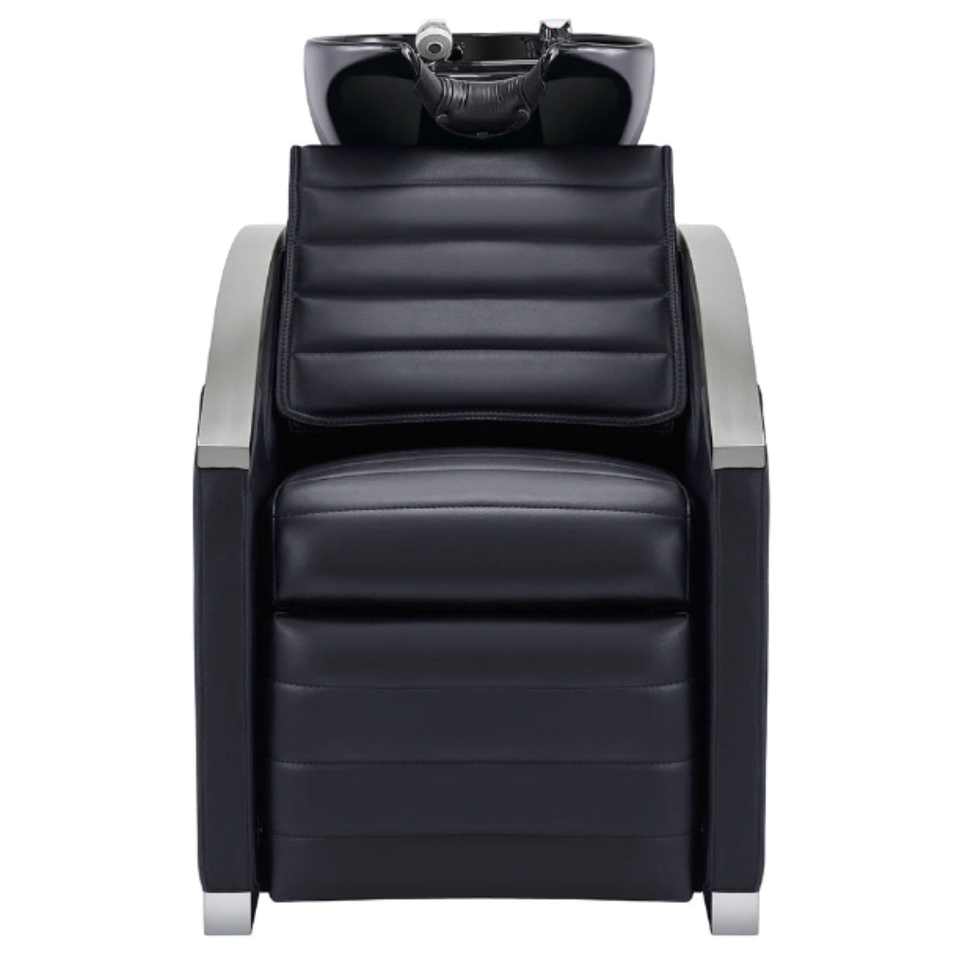 DIR Bella V Recline Massage Salon Shampoo Station Black Front View With Black Single Sink On White Background