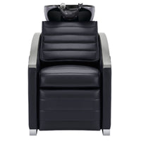Thumbnail for DIR Bella V Recline Massage Salon Shampoo Station Black Front View With Black Single Sink On White Background