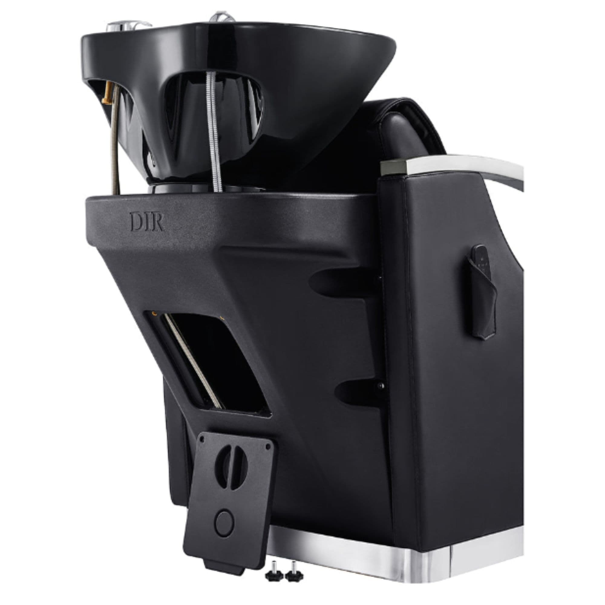 DIR Bella V Recline Massage Salon Shampoo Station Black On Rear Angled View With Sink Assembly