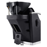 Thumbnail for DIR Bella V Recline Massage Salon Shampoo Station Black On Rear Angled View With Sink Assembly