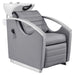 DIR Bella V Recline Massage Salon Shampoo Station Gray Front Angled View With White Single Sink On Clean Background