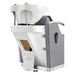 DIR Bella V Recline Massage Salon Shampoo Station Gray On Rear Angled View With Sink Assembly