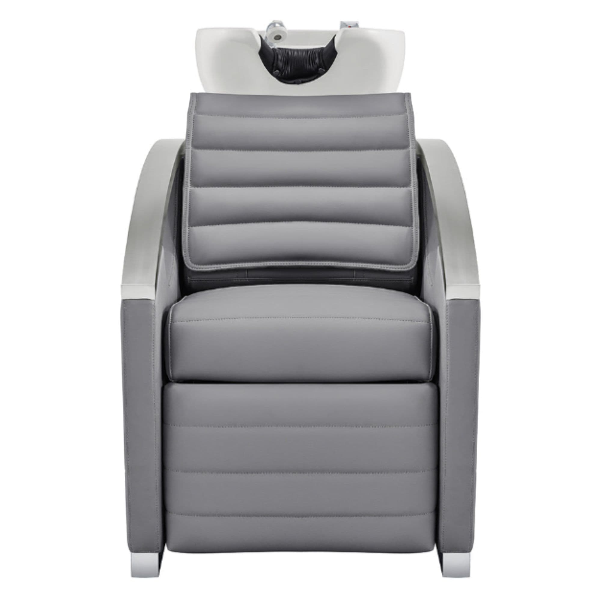 DIR Bella V Recline Massage Salon Shampoo Station Gray Side View With White Single Sink On Clean Background