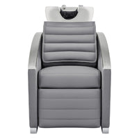 Thumbnail for DIR Bella V Recline Massage Salon Shampoo Station Gray Side View With White Single Sink On Clean Background