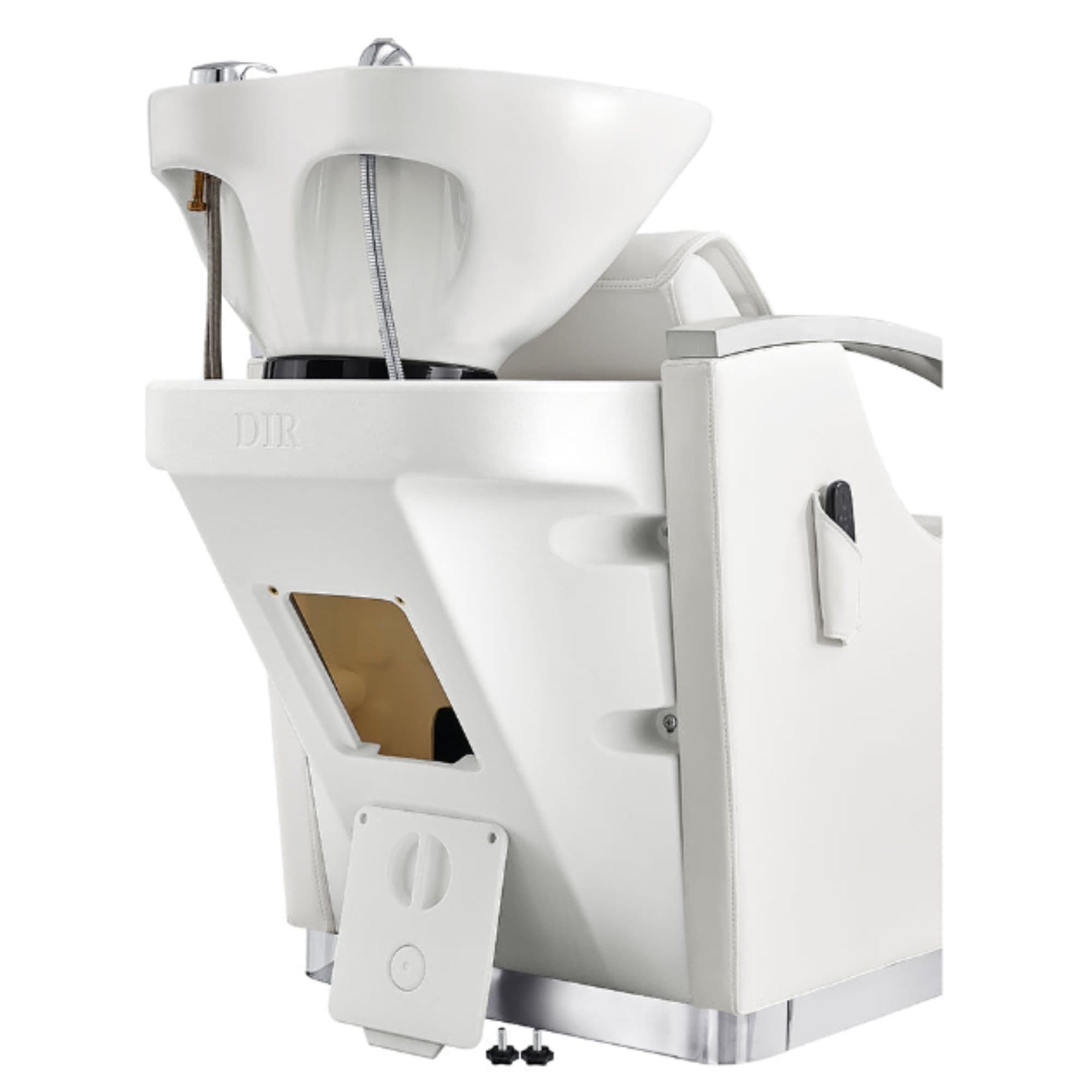 DIR Bella V Recline Massage Salon Shampoo Station White On Rear Angled View With Sink Assembly