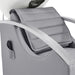 DIR Bella V Recline Massage Shampoo Station Close-Up View Of Upholstered Gray  Backrest And Armrest Design With Remote Control Holder On Side Panel